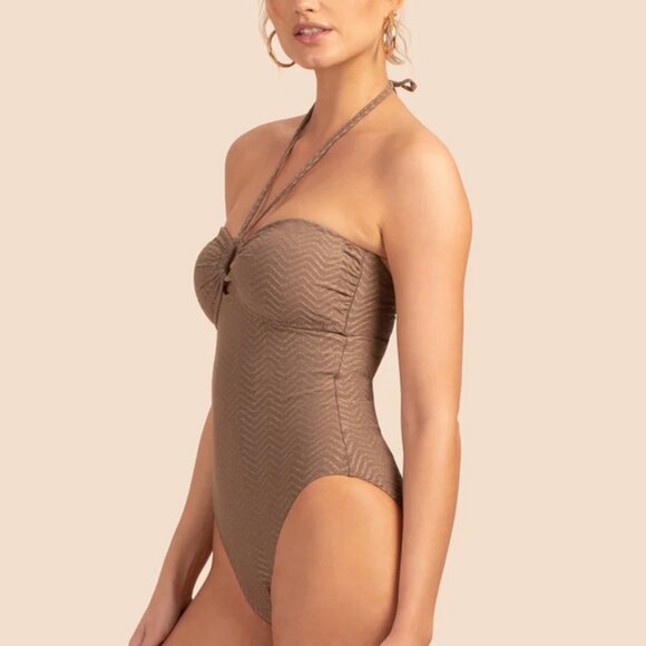 Trina Turk EMPIRE BANDEAU ONE PIECE in Sandstone Shine Size 10 NWT - Picture 3 of 10